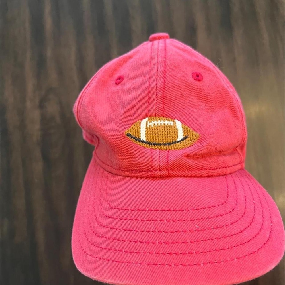 Harding Lane Kids Needlepoint Football Baseball Hat Red Pink Adjustable Cap